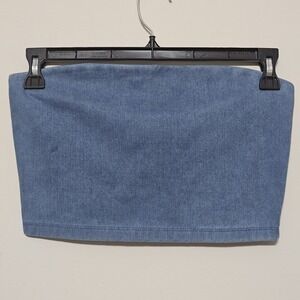 Susana Monaco Women's Top Large Blue Denim Tube Cropped Stretch Sleeveless 0294